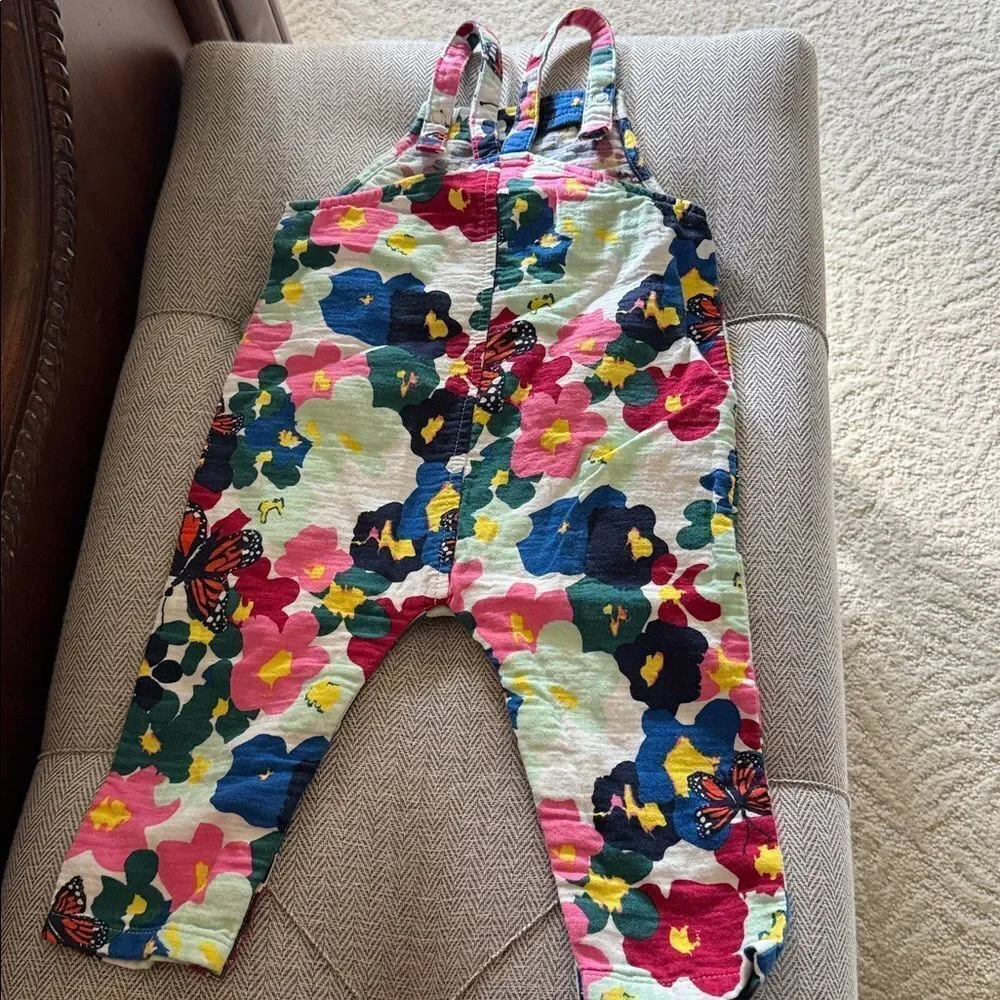 CRISTINA MARTINEZ KIDS' FLORAL ORGANIC COTTON OVERALLS IN IVORY MONARCH FLOWERS